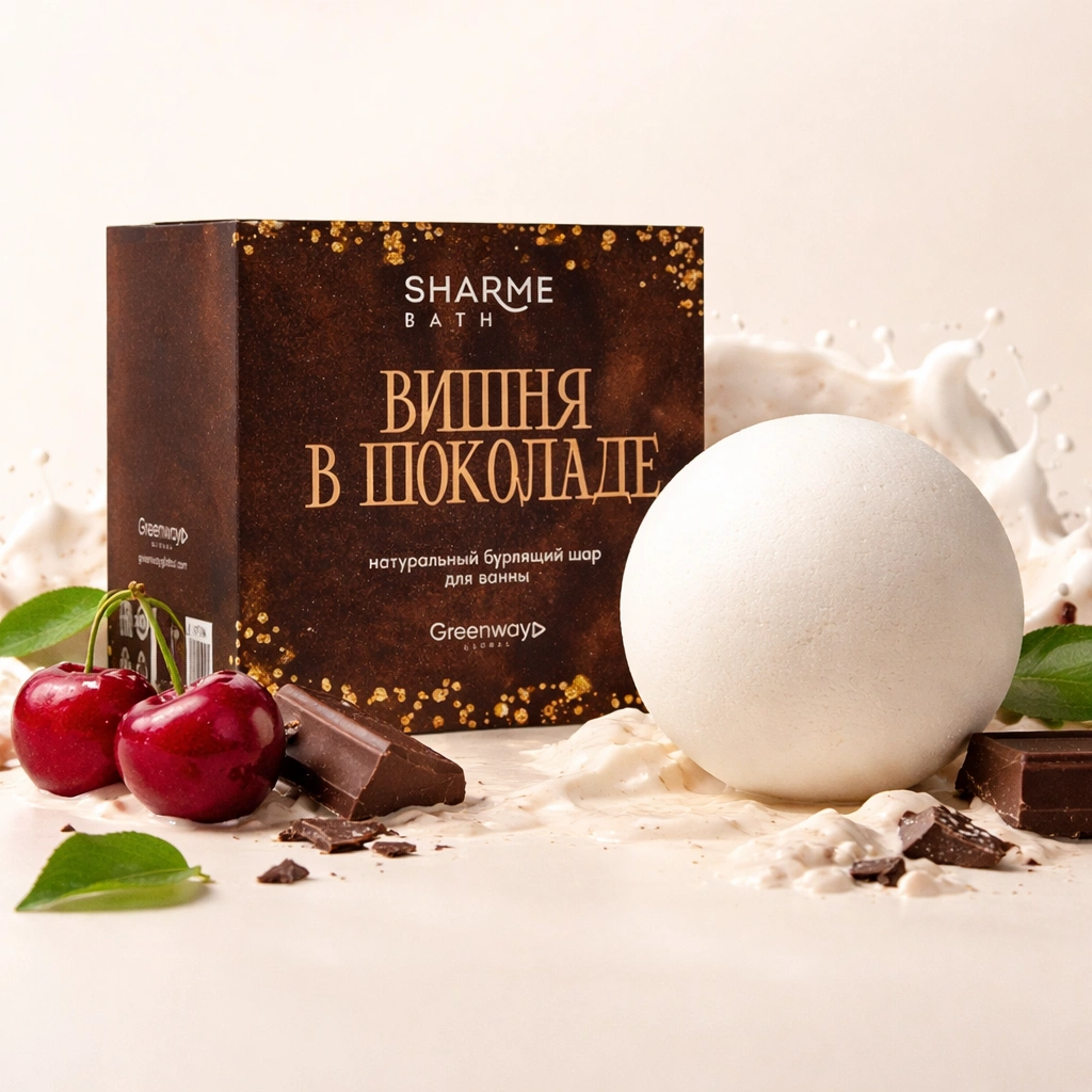 бурлящий шар для ванны Sharme Bath вишня в шоколаде гринвей